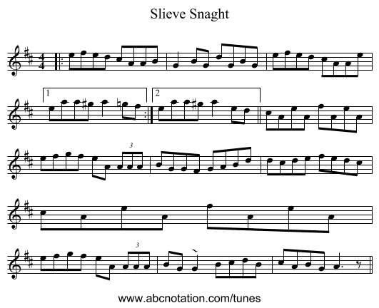 Slieve Snaght - staff notation