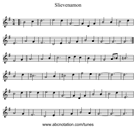 Slievenamon - staff notation