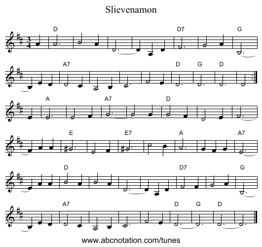 Slievenamon - staff notation