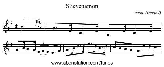 Slievenamon - staff notation