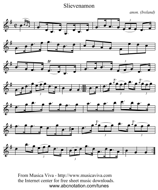 Slievenamon - staff notation