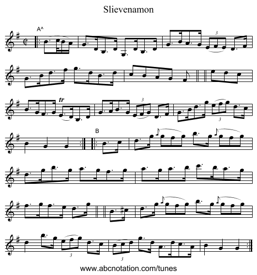 Slievenamon - staff notation