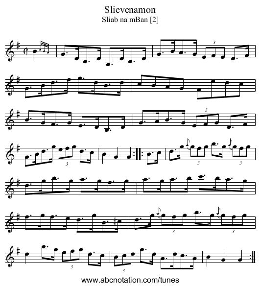 Slievenamon - staff notation