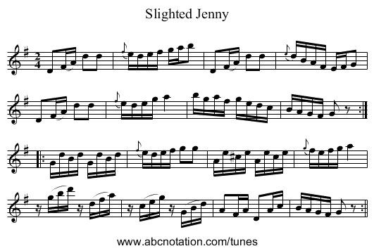 Slighted Jenny - staff notation