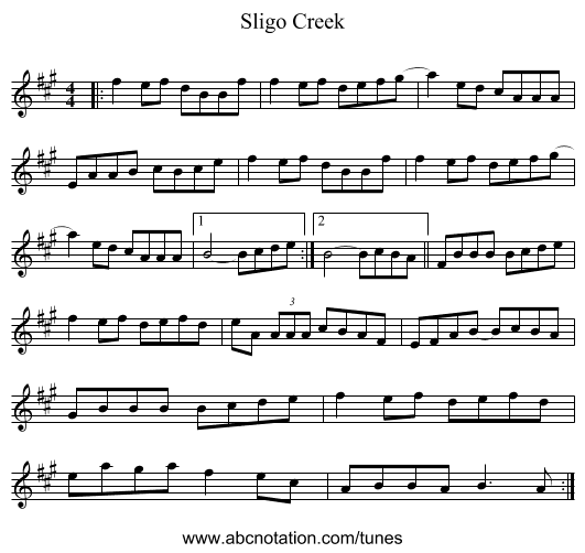 Sligo Creek - staff notation