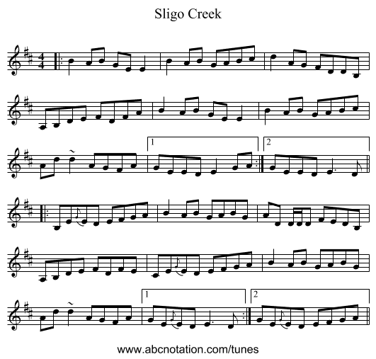 Sligo Creek - staff notation