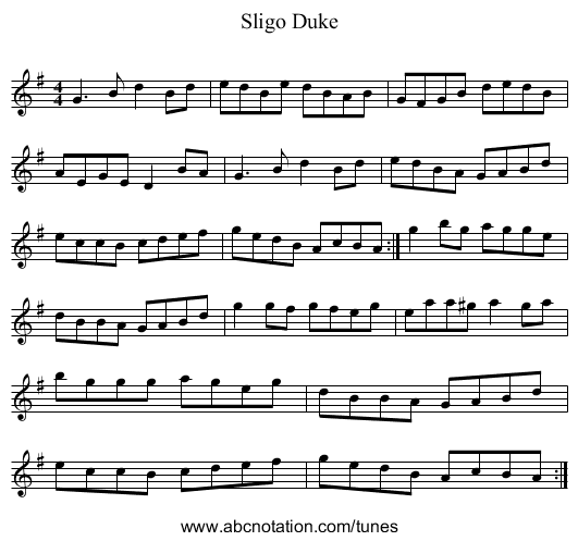 Sligo Duke - staff notation