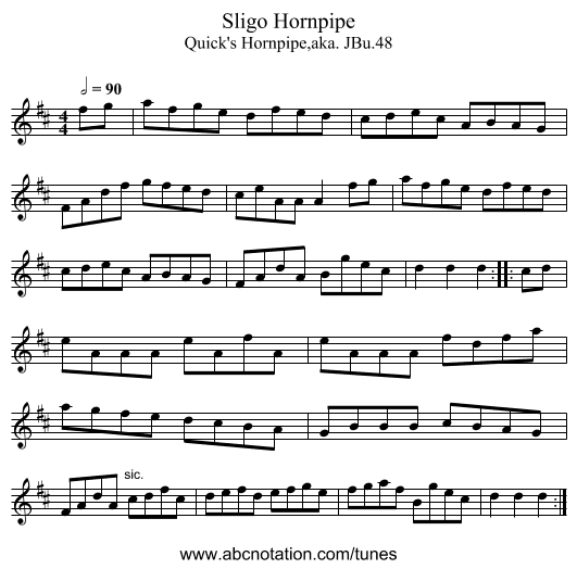 Sligo Hornpipe - staff notation
