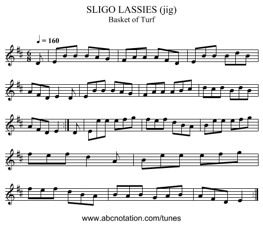SLIGO LASSIES (jig) - staff notation