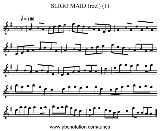 SLIGO MAID (reel) (1) - staff notation