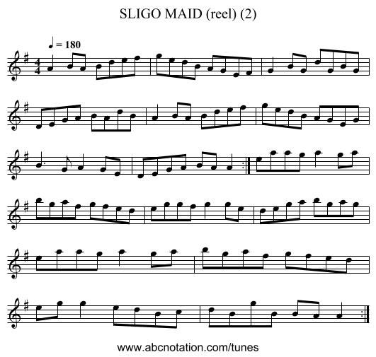 SLIGO MAID (reel) (2) - staff notation