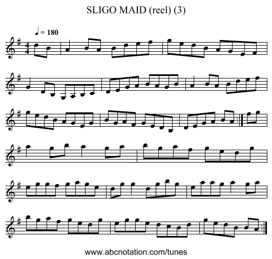 SLIGO MAID (reel) (3) - staff notation
