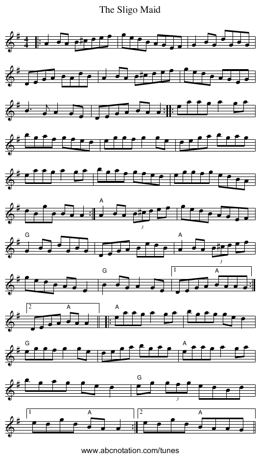 Sligo Maid, The - staff notation