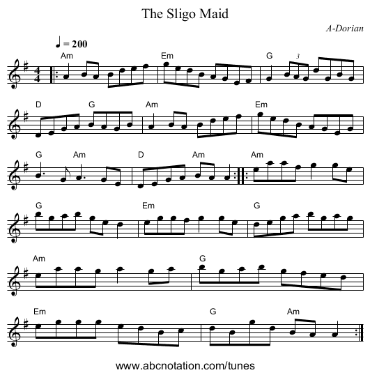 Sligo Maid, The - staff notation