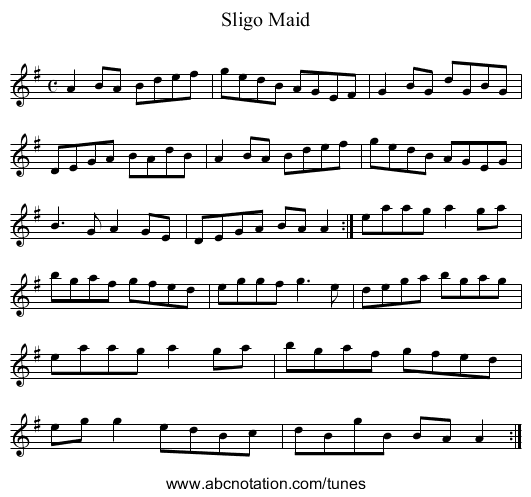Sligo Maid - staff notation