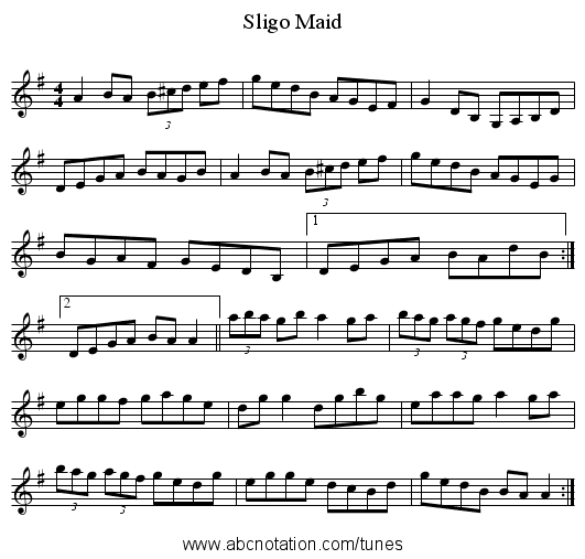 Sligo Maid - staff notation