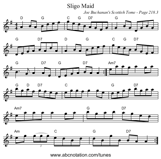 Sligo Maid - staff notation