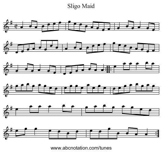 Sligo Maid - staff notation