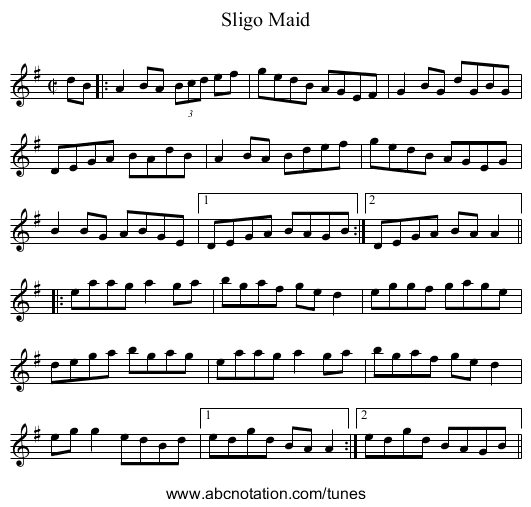 Sligo Maid - staff notation