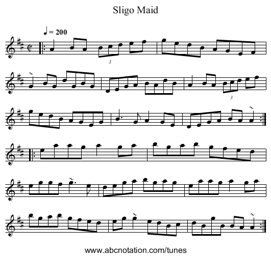 Sligo Maid - staff notation
