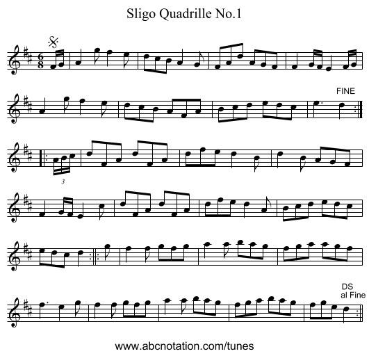 Sligo Quadrille No.1 - staff notation