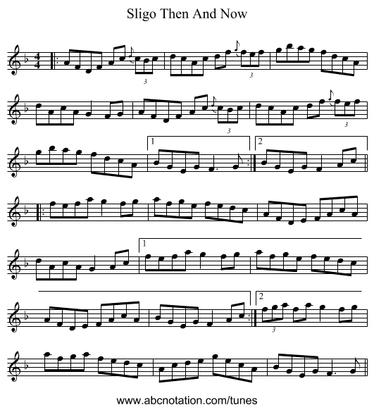 Sligo Then And Now - staff notation