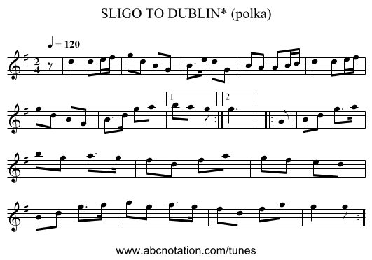SLIGO TO DUBLIN* (polka) - staff notation