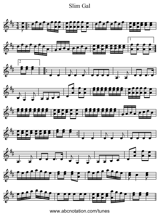 Slim Gal - staff notation