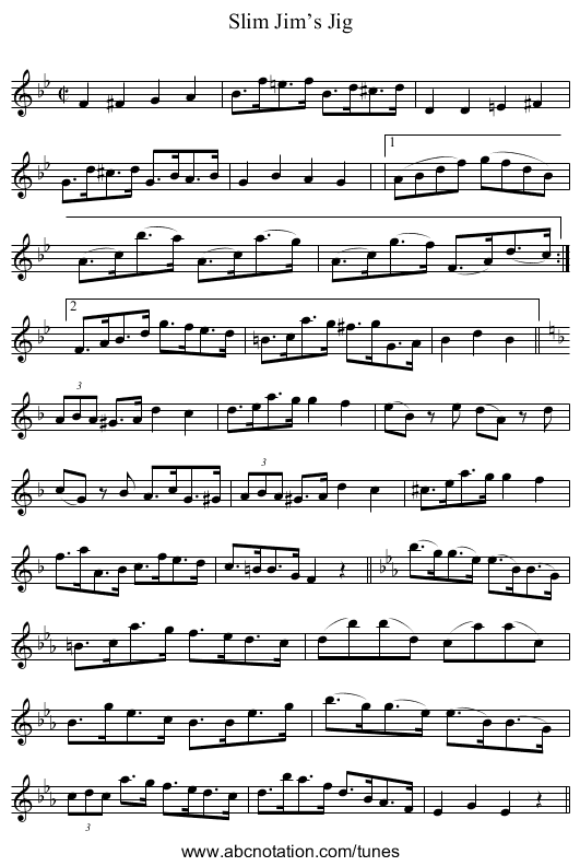 Slim Jim’s Jig - staff notation