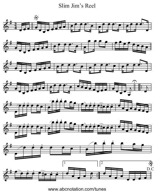 Slim Jim’s Reel - staff notation