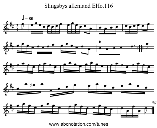 Slingsbys allemand EHo.116 - staff notation