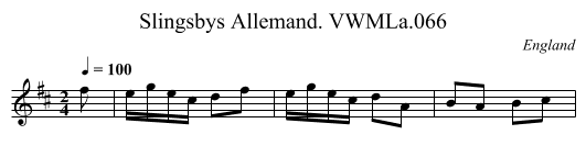 Slingsbys Allemand. VWMLa.066 - staff notation