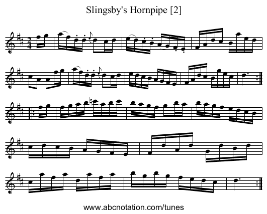 Slingsby's Hornpipe [2] - staff notation