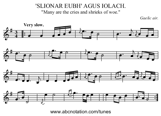'SLIONAR EUBH' AGUS IOLACH. - staff notation