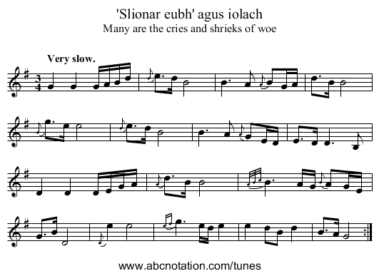 'Slionar eubh' agus iolach - staff notation