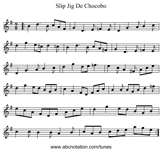 Slip Jig De Chocobo - staff notation