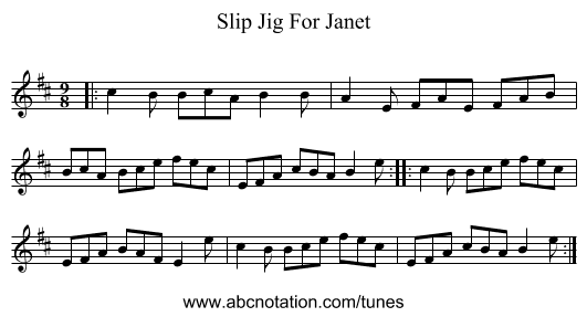 Slip Jig For Janet - staff notation