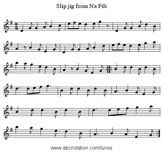 Slip jig from Na Fili - staff notation