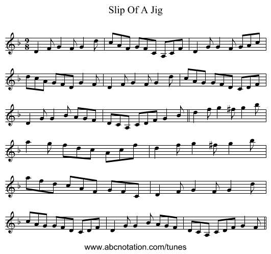 Slip Of A Jig - staff notation