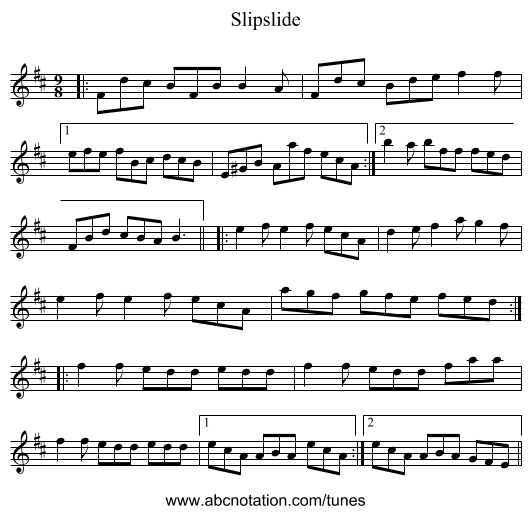 Slipslide - staff notation