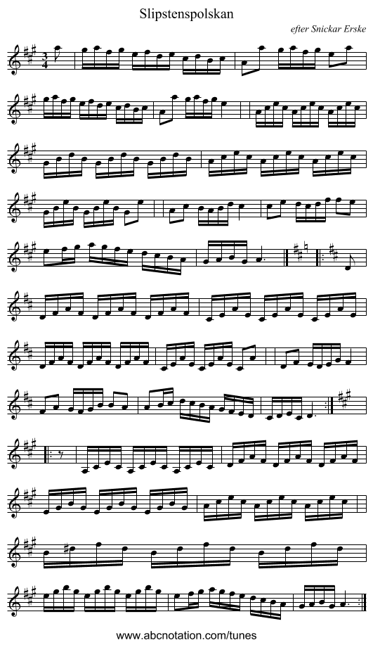 Slipstenspolskan - staff notation