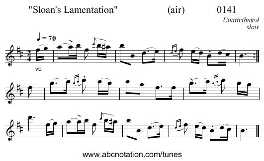 Sloan's Lamentation                    (air)             0141 - staff notation