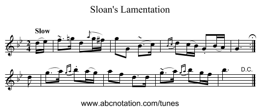Sloan's Lamentation - staff notation
