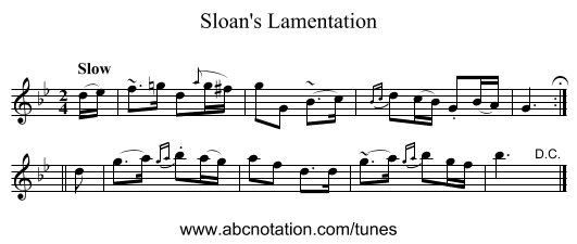 Sloan's Lamentation - staff notation