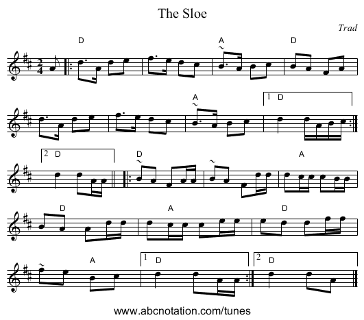Sloe, The - staff notation