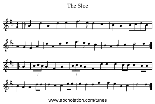 Sloe, The - staff notation