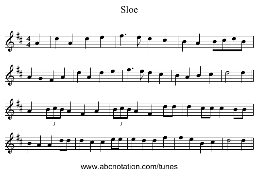 Sloe - staff notation