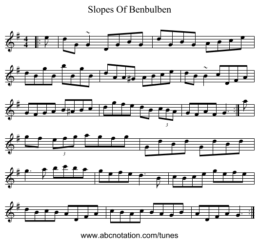 Slopes Of Benbulben - staff notation