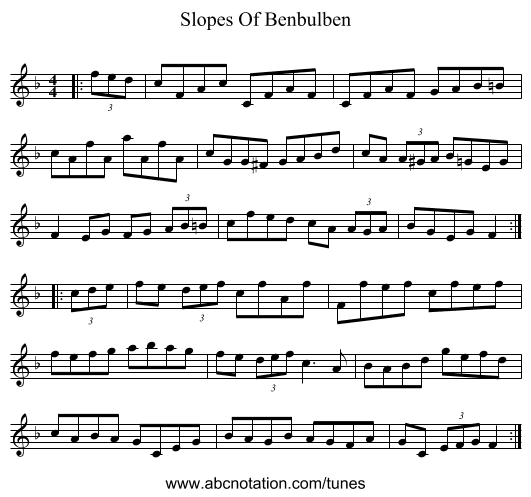 Slopes Of Benbulben - staff notation