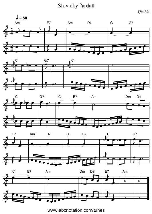 Slov cky °ardaž - staff notation